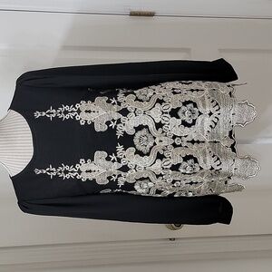 Giorgia & Johns Size Unknown Black Long Sleeve Tunic with Gold Embroidery, NEW